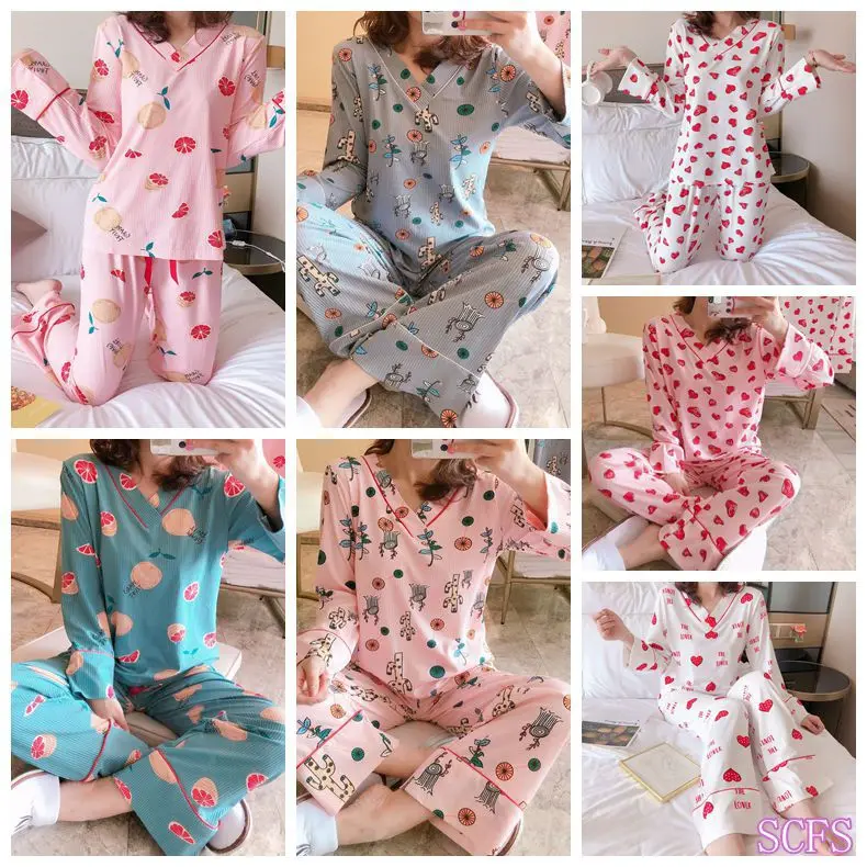 

[JDX # V-neck Collection] Wechat Business Hot Selling Korean-style Sweet Little Fairy V-neck Long Sleeve Tracksuit Two-Piece Set
