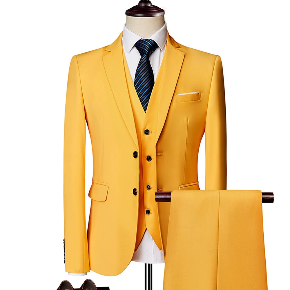 Однотонные мужские формальные костюмы Модный деловой Повседневный Банкетный мужской костюм пиджак+ жилет+ брюки размер 6XL 2/3 шт костюмы для свадьбы