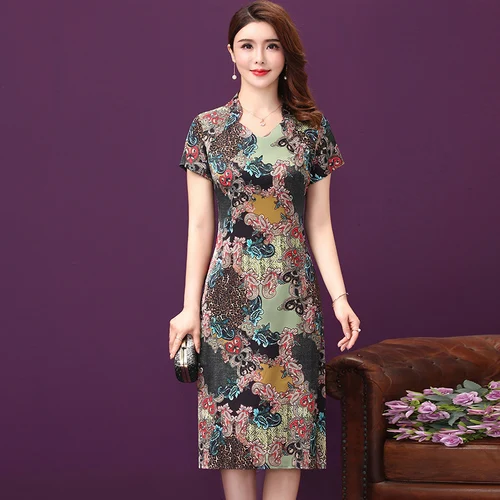 

2020 Spring Summer New Style Female Silk Fashion Dresses Invisible Zipper Fine Printing Designs Women V-neck Simple Slim Red
