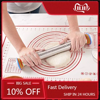 

Adjustable Rolling Pin Silicone Pastry Mat Set with Thickness Rings for Pizza Pie Pasta Baking Cook Stainless Steel Dough Roller