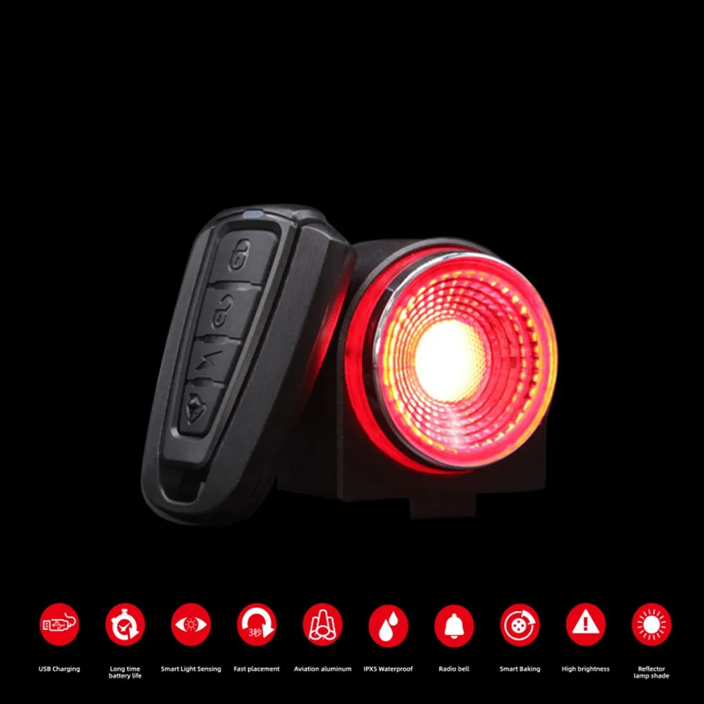 

Bicycle Smart Taillight Burglar-alarm Light Anti-theft Rear Light Brake Sensing Cycling Taillight Flashlight with Remote Control