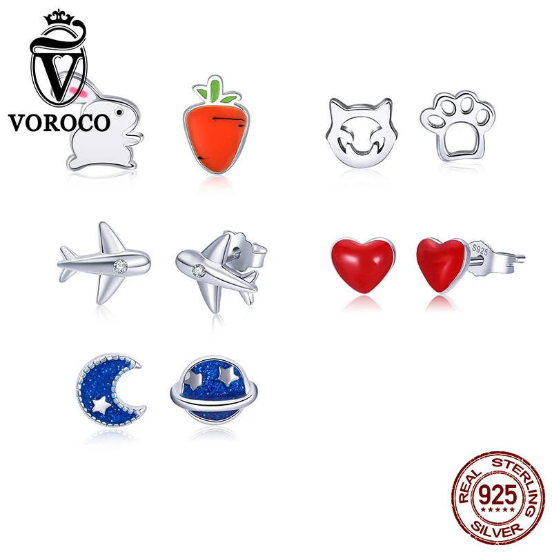 VOROCO милые женские серьги гвоздики с кроликом и морковкой для девочек настоящее 925