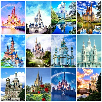 

HUACAN Full Drill Square Diamond Painting 5D Landscape DIY Diamond Art Embroidery Cross Stitch Church Home Decor