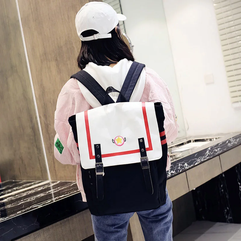 

Cartoon Sailor Moon Card Captor Sakura Backpack Wing Cosplay School Shoulder Bag Double Belt Buckle