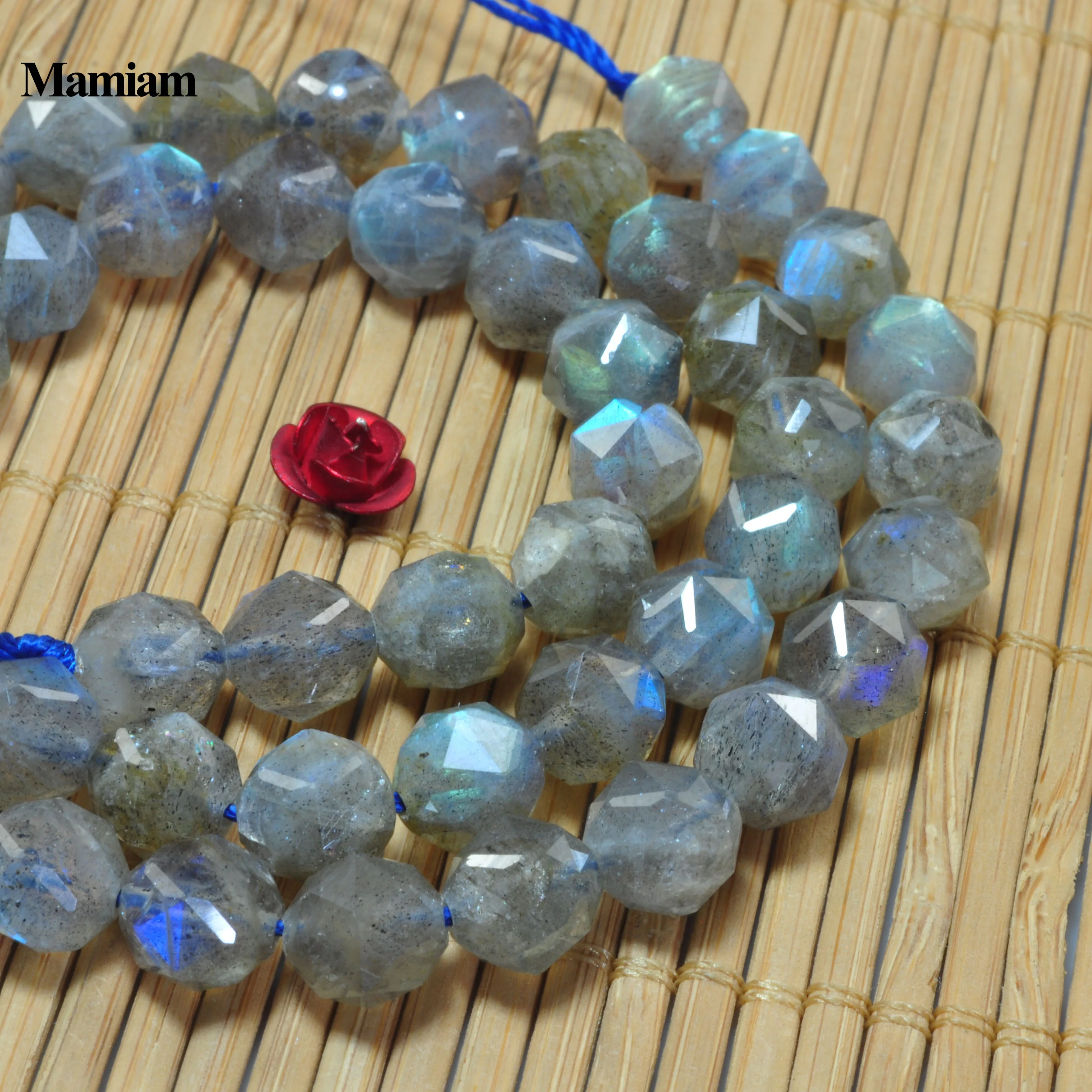 Mamiam Natural A+ Blue Flash Labradorite Diamond Faceted Beads 6mm Round Stone Diy Bracelet Necklace Jewelry Making Design