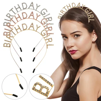 

Happy Birthday Headband Metal AlloyRhinestone Jewelry Headpiece Princess Crown Party Hair Hoop Girls Ladies Hair Accessories