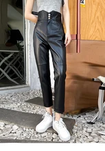 

Autumn Winter New Desinger Women's High-rise Sheepskin Leather Pants High Quality Genuine Leather Pencil Pants C612