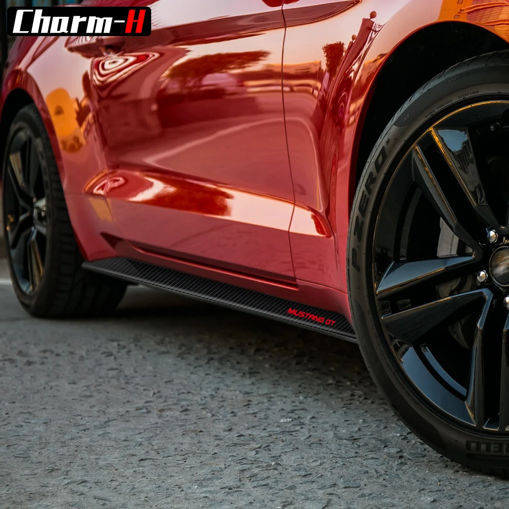 Car Styling 5D Carbon Fibre Stickers for Ford Mustang GT 2015 2016 2017 2018 2019 Side Skirts Stripe Decal Sticker Accessories