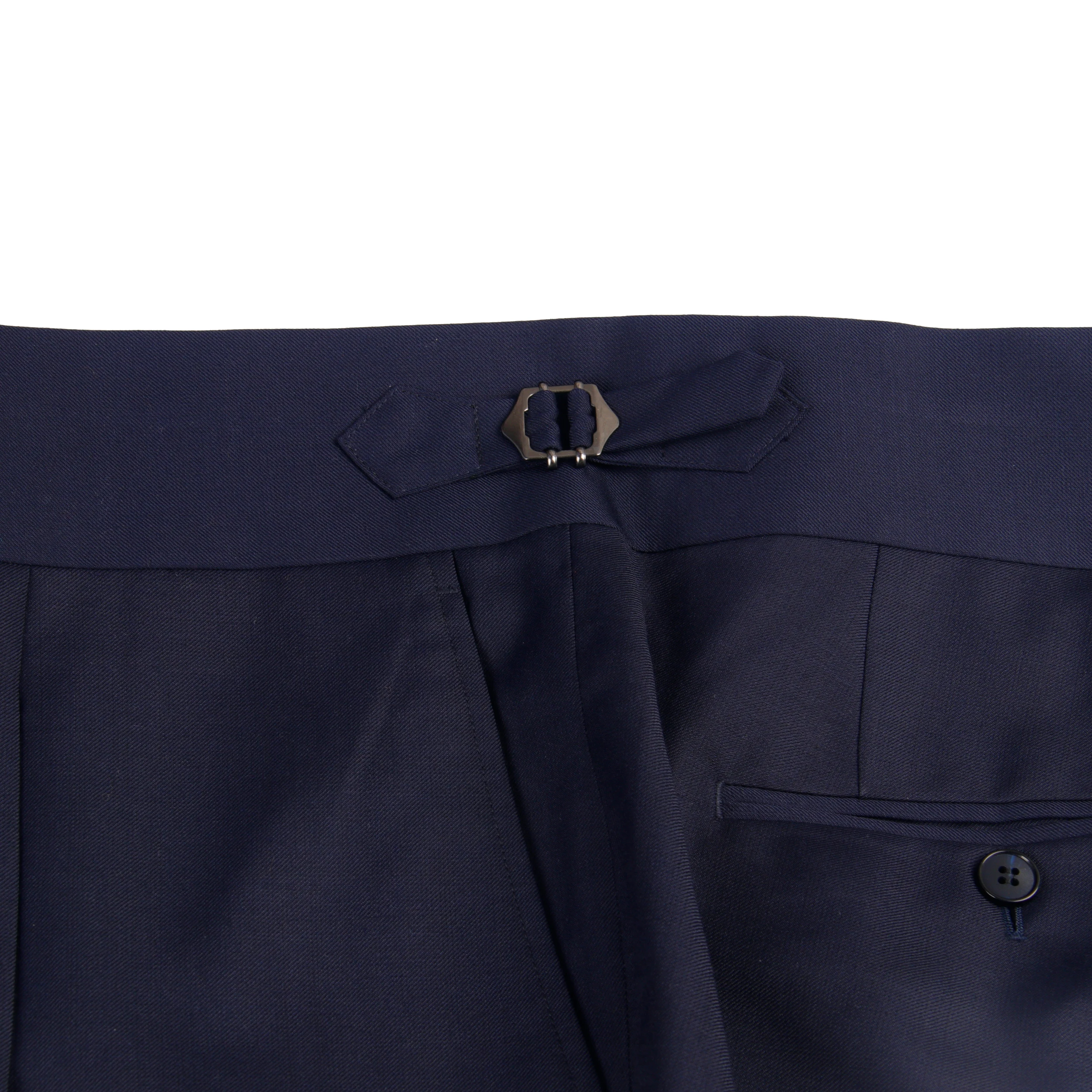 Luxury Italian Style Custom Made Suits Pants Tailored Trousers Navy High Waist Neapolitan Trousers Extended Tab Single Pleats