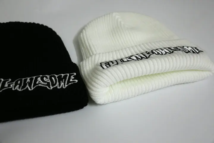 Fxxking Awesome Beanie Winter Hats For Women Ladies Men Acrylic Cap Billie Eilish Bonnet Autumn Knitted Hip hop Embroidery Skull