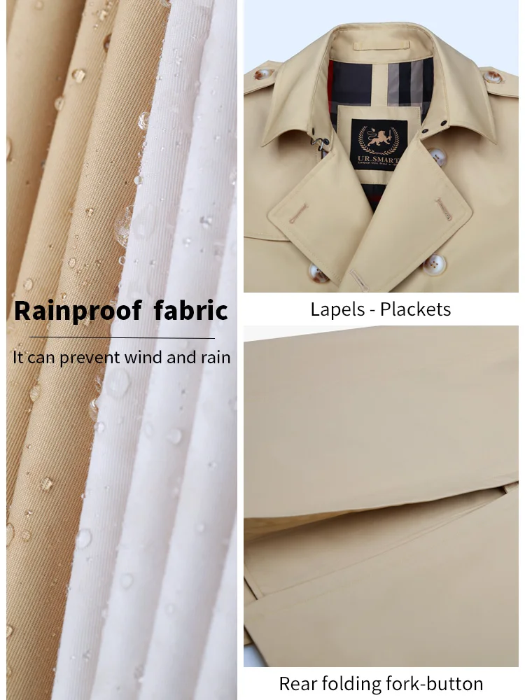 Long windbreaker men&rsquo;s off white double rainproof trench coat British gentleman Rain proof and breathable Gabardine wool liner trench coat,waterproof windbreaker jacket,casual men jacket