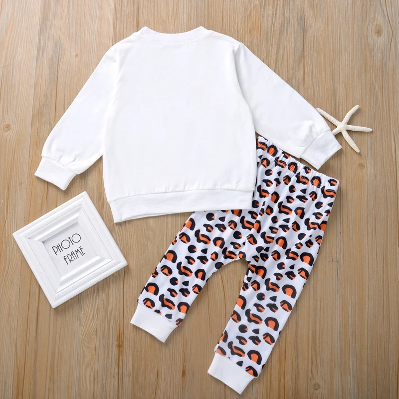 PatPat 2020 New Arrival Autumn and Spring 2-piece Baby Toddler Girl Letter Solid Long-sleeve Top and Leopard Print Pants Sets