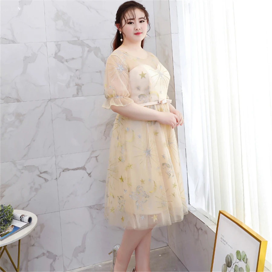 Платье для выпускного вечера, короткое, со звездами, с вышивкой, Vestidos De Gala T306, размера плюс платья цвета шампанского, женские вечерние, вечерние, с коротким рукавом, платье для выпускного вечера