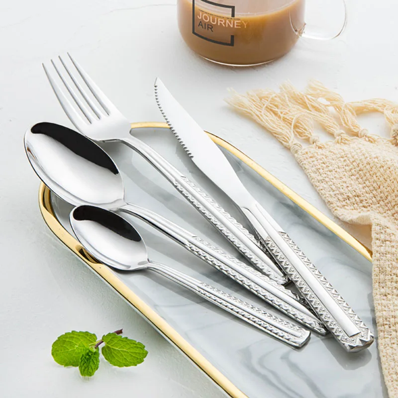 High-quality Stainless Steel Cutlery Set Steak Knife Dinner Fork Spoon Household Tableware Jogo De Jantar Couverts De Table