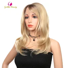 20 дюймов натуральные волнистые синтетические волосы парики блонд Омбре парик фронта шнурка Косплей парики золотой красоты