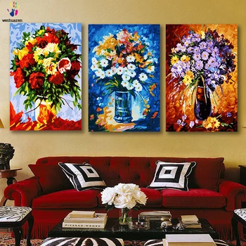 

DIY colorings pictures by numbers with colors Oil painting flower Hibiscus daisy picture drawing painting by numbers framed Home