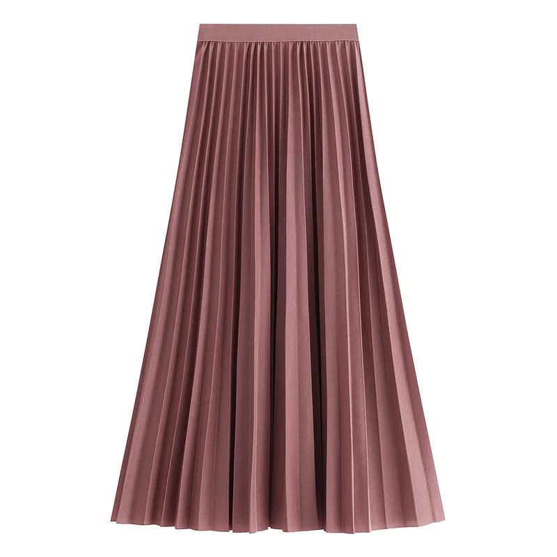 Faldas Mujer Moda, Женская юбка с высокой талией, модная, миди, трапециевидная, однотонная, элегантная, плиссированная юбка, Jupe Femme Saia, уличная одежда - Цвет: Фиолетовый