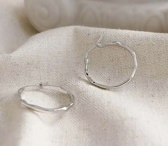 SHANICE корейские серьги-кольца из серебра S925 пробы, простые нишевые серьги с неровным кольцом, темпераментные ювелирные изделия, антиаллергенные - Окраска металла: silver