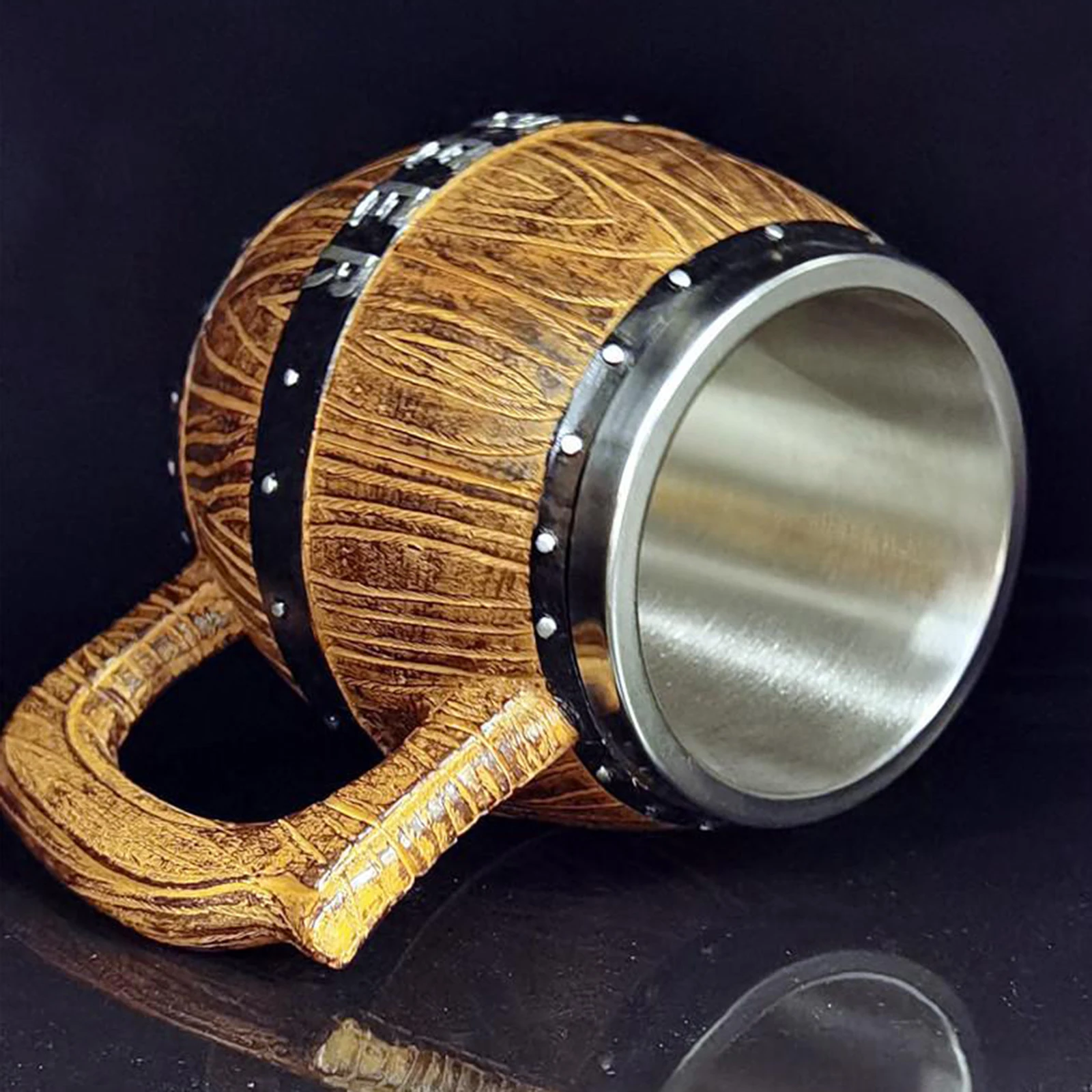 580ml Wooden Barrel Beer Mug Bucket Shaped Drinkware Cocktail Mug