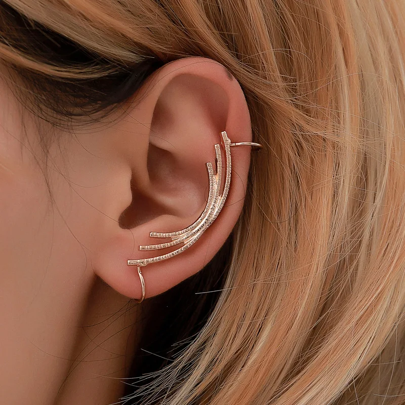 

Simple metal ear hooks fashion punk wind bend ear clip street tide men and women earrings personality earrings