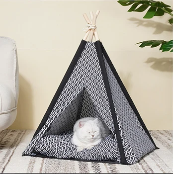 

Indian Tent Pet Small Pet Tent Cat Nest Washable Canvas Fabric Cat Pet Nest Indoor Outdoor Pet Travel Supplies