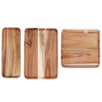 

3Pcs Wooden Tableware Coffee Holding Tray Breakfast Tray Wooden Tray for Housewife