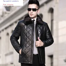 Мужская куртка из натуральной кожи, зимний пуховик, мужская куртка из овчины, норковый меховой воротник, Chaqueta Cuero Hombre A14DY1280 YY305