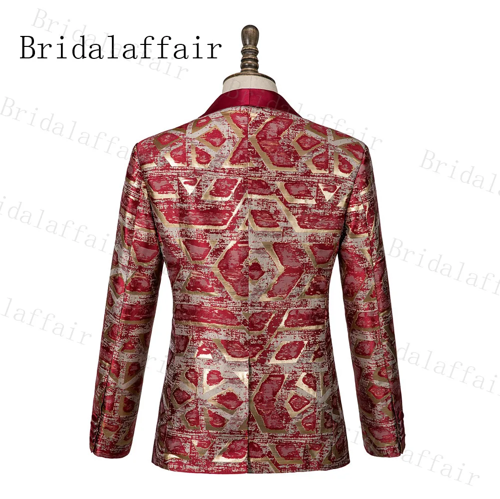Bridalaffair мужские костюмы с красным отворотом Роскошные смокинги Jacqaurd Нежные мужские костюмы высокое качество свадебные смокинги жениха куртка+ жилет+ брюки