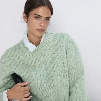 

2019 New Solid Color Winter Sweater Women Trendy Round Collar Long Sleeve Charm Elegant Temperament Winter Sweater Wholesale