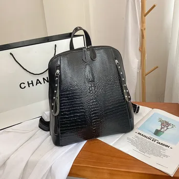 

Fashion crocodile pattern leather fashion anti-theft lady backpack school bag female fashion shoulder bag female travel backpack