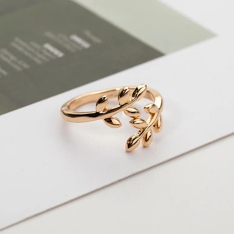 Finger Ring Jewelry Charms Olive Tree Branch Leaves Open Ring for Women Girl Wedding Adjustable Knuckle