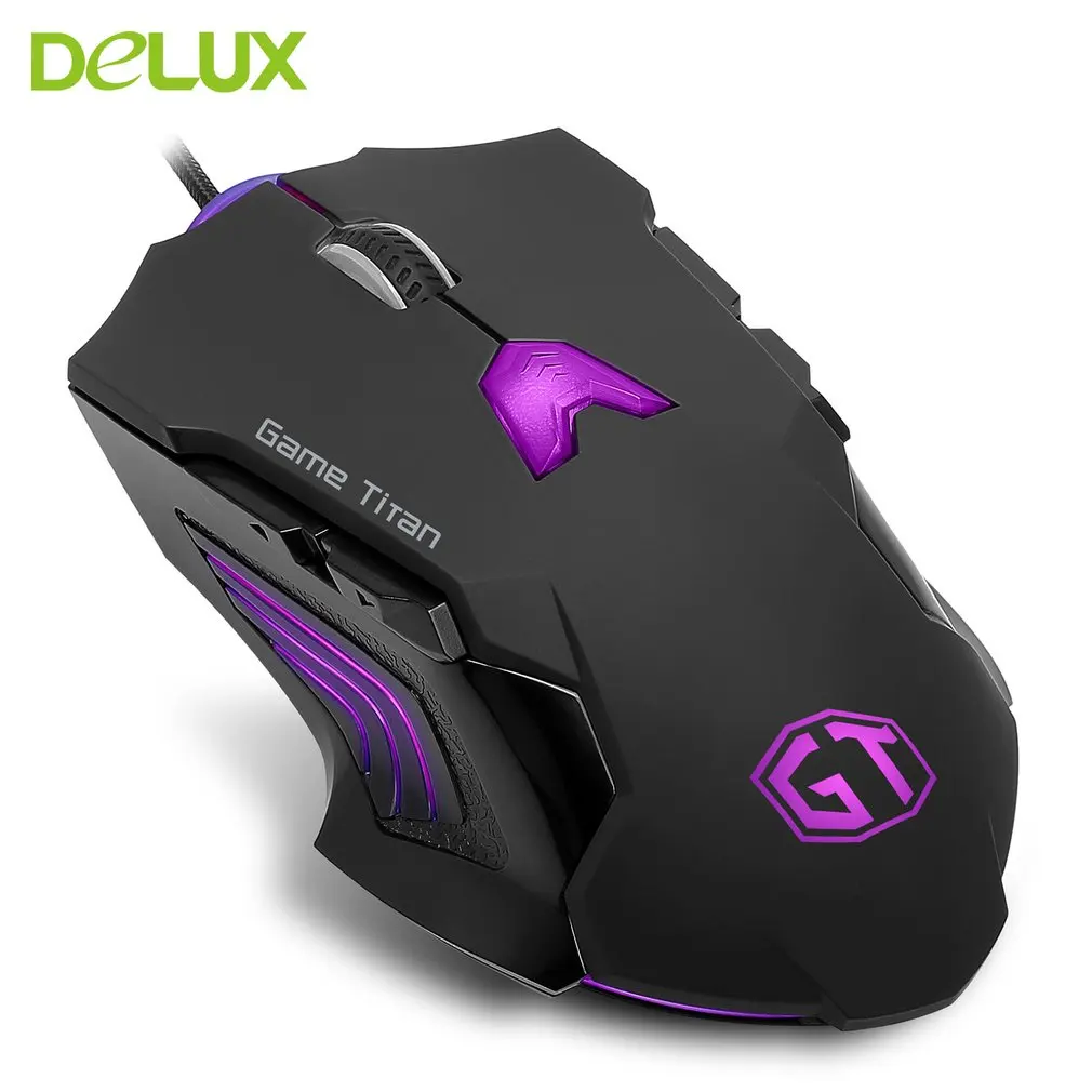 Delux M811LU USB Проводная игровая лазерная мышь 8200 dpi, 8 кнопок, эргономичные мыши Desig с 6 цветами подсветки для игр, ПК, ноутбука