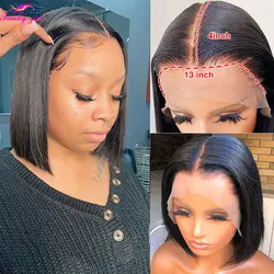 Cut Bob 4x4 Peruvian Lace Closure Human Hair Wigs Straight Bob Wig For Women Transparent 13x1 Lace Part Bob Wigs With Baby Hair