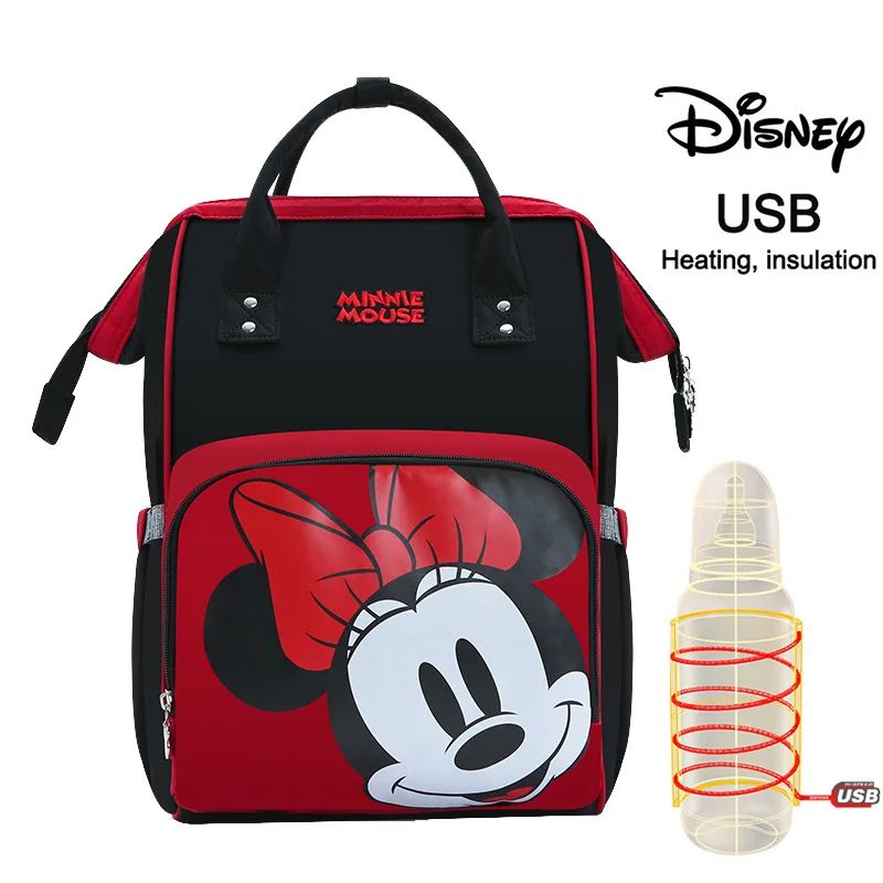 Черный Сумка для подгузников disney, USB, Микки, красная, водонепроницаемая/для ухода за ребенком/Сумка для мам, рюкзак для беременных, большая сумка для подгузников, полосатый бант, точка, улыбка - Цвет: Черный