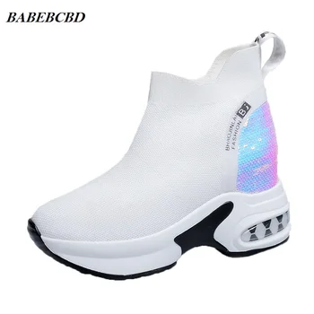 

Short Boots Women Spring and Autumn Single Martin Early Autumn Short-Height 2020 Elevator Knitted Elastic Socks Casual Shoes
