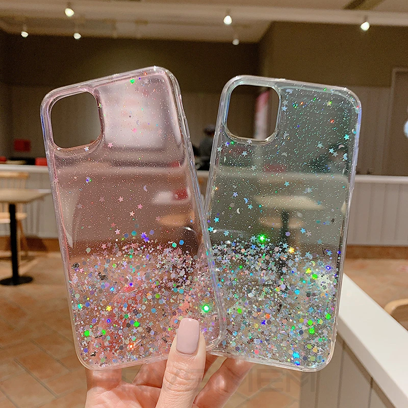 Redmi 9 9A 9C NFC Note 9S 9 Pro Max Silver Foil Bling Glitter Star Clear Case Cover For POCO X3 Redmi 8 8A Note 8T 8 Pro Note9