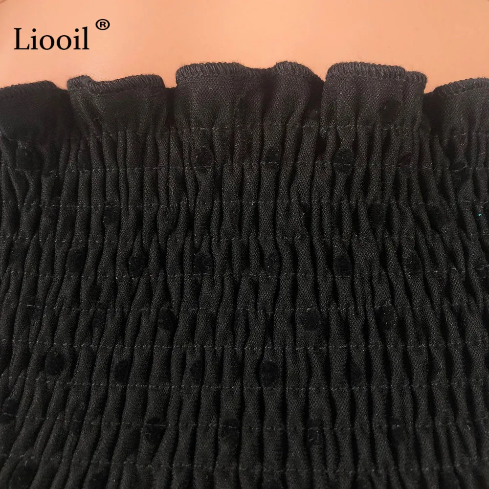 Liooil прозрачная сетчатая блузка в горошек, рубашка, короткий укороченный топ,, уличная одежда, сексуальный клубный пышный длинный рукав, черные женские топы и блузки