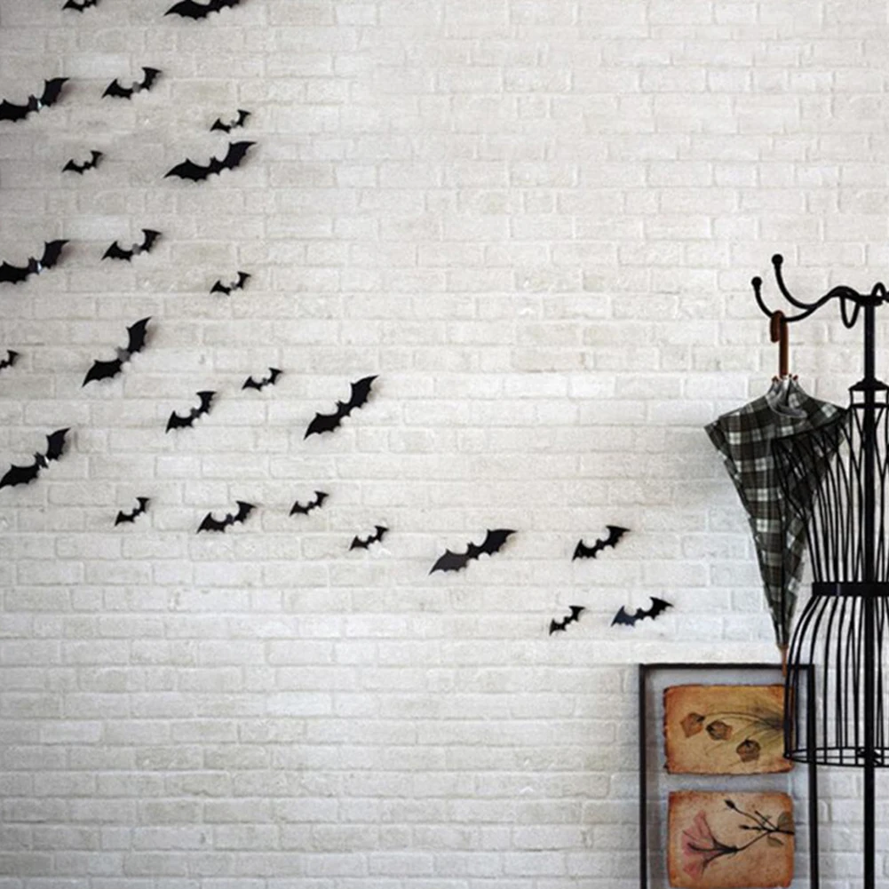 Halloween-Bat-Wall-3D-Sticker 12 шт Черный 3D DIY ПВХ наклейка для дома на Хэллоуин-вечеринку