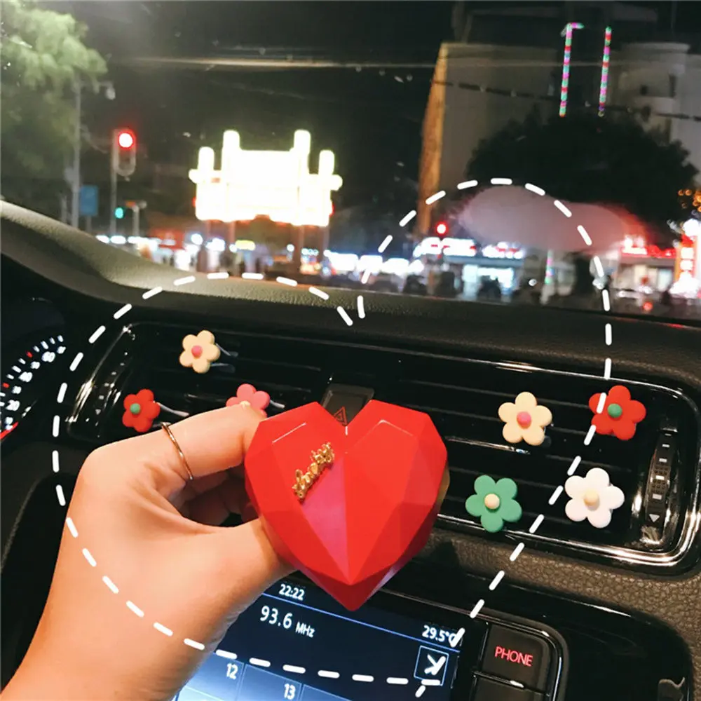 Изящная Автомобильная воздушная декорация для вентилятора интерьера Автомобильная декорация для вентилятора украшения красочные цветы вентиляционное отверстие клип украшения - Название цвета: Red Heart