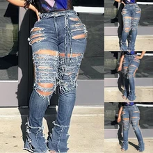 Сексуальные женские рваные джинсы с дырками, джинсы с высокой талией, женские модные повседневные брюки, джинсы Mujer
