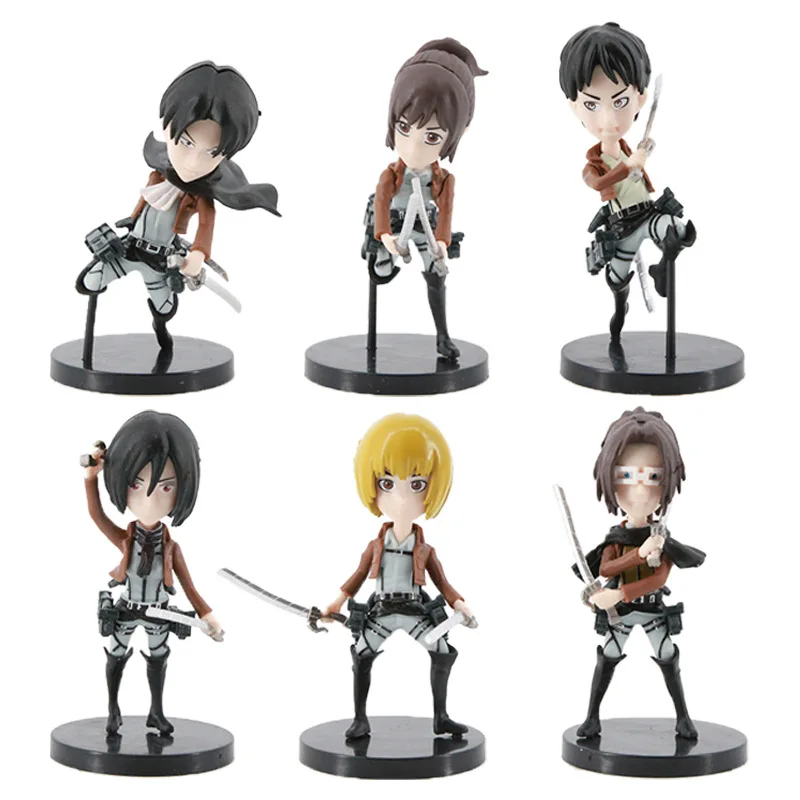 6pcs/set Attack On Titan Anime Figure Rivaille Figure Mikasa Action Figure Eren Jaeger Figurine