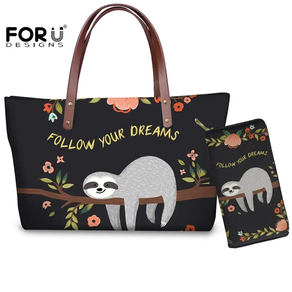 FORUDESIGNS/женский кошелек на молнии большие сумки набор милый спящий ленивый узор