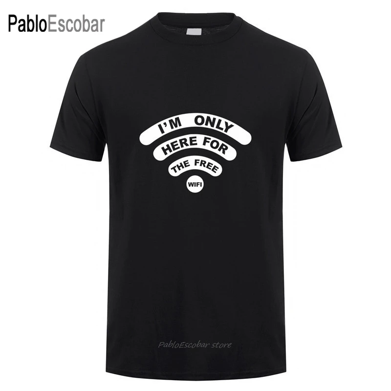 Забавные футболки с надписью I'm Only Here For The Free Wifi мужские из хлопка коротким