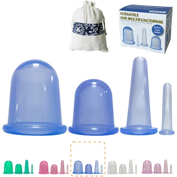 

4Pc Negative Pressure Silicone Vacuum Cupping Anti Cellulite Cups Household Transparent Cans Sets Face Lifting Body Massage