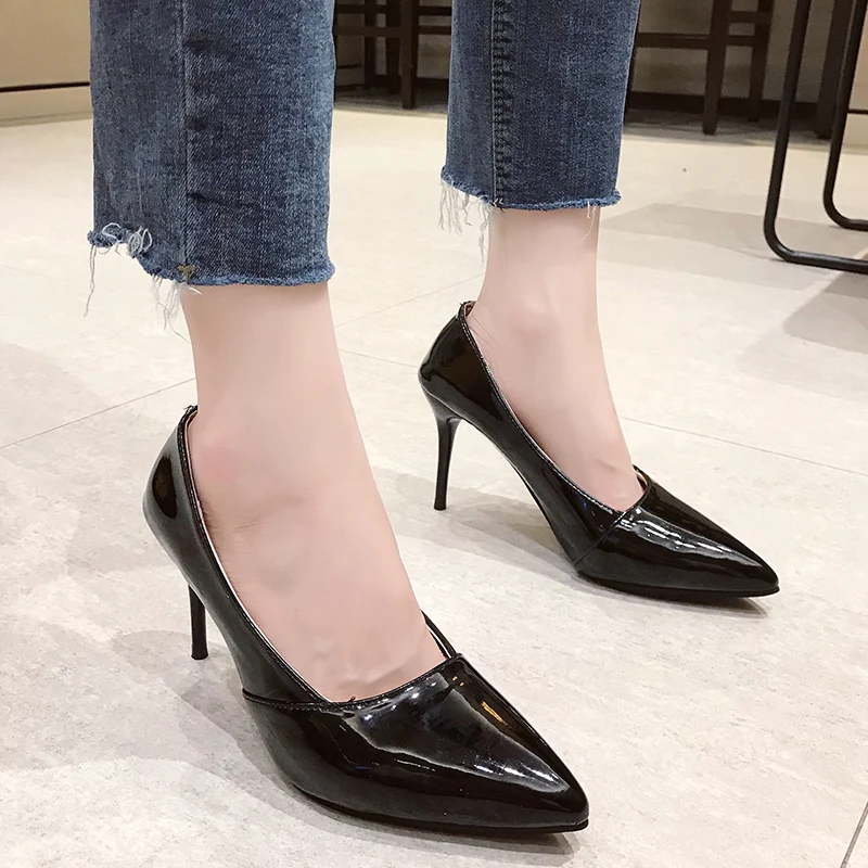 Г., осенняя серия, новые женские универсальные тонкие туфли с закрытым острым носком в французском стиле Женская пикантная удобная обувь на высоком каблуке