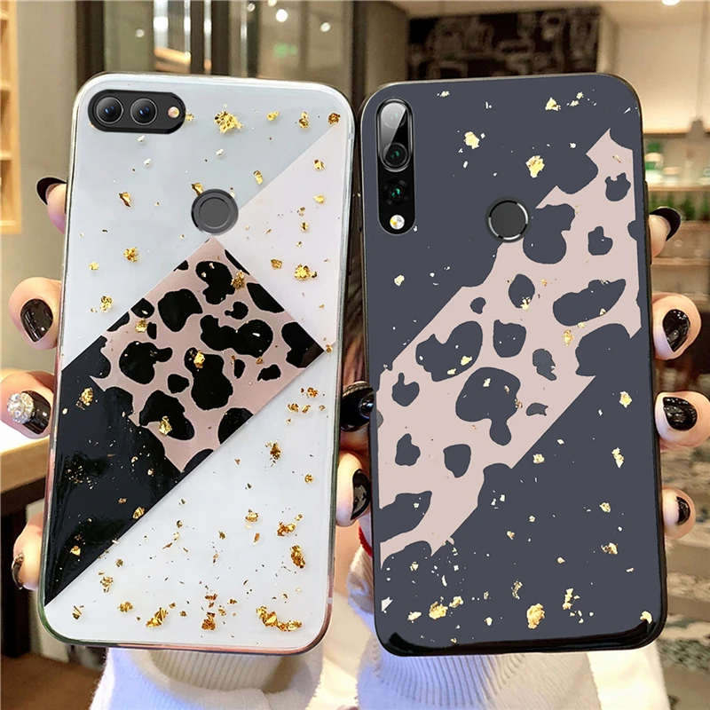 

TRISEOLY Case For Huawei P Smart 2019 Plus Psmart P Smart Z Fashion Glitter Gold Foil Oblique Leopard Transparent Soft TPU Cover