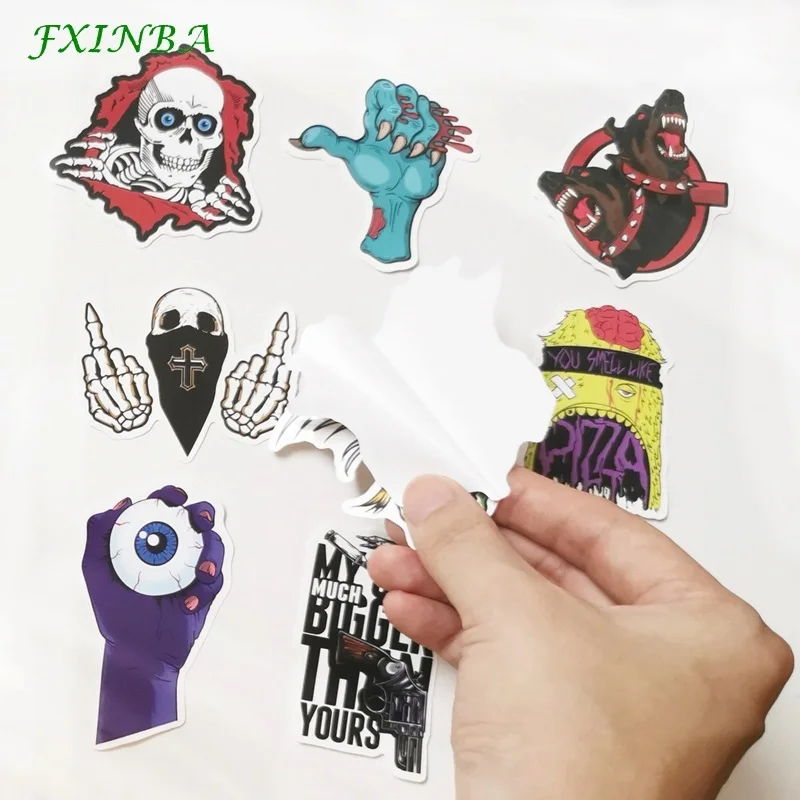 FXINBA 50 шт. Terror Rock Skeleton Skull наклейки ПВХ Многоразовые водонепроницаемые забавные скейтборд холодильник автомобиля ноутбука наклейки детские игрушки