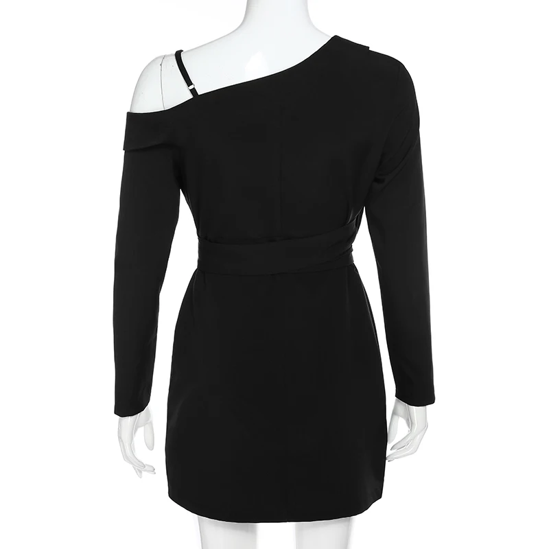 HEYounGIRL асимметричное Открытое плечо элегантное платье черное офисное платье с длинными рукавами женские Сплит сексуальные короткие платья женские осенние