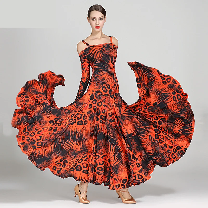 black print ballroom waltz dress rumba Standard social dress Ballroom dance competition fringe modern dance