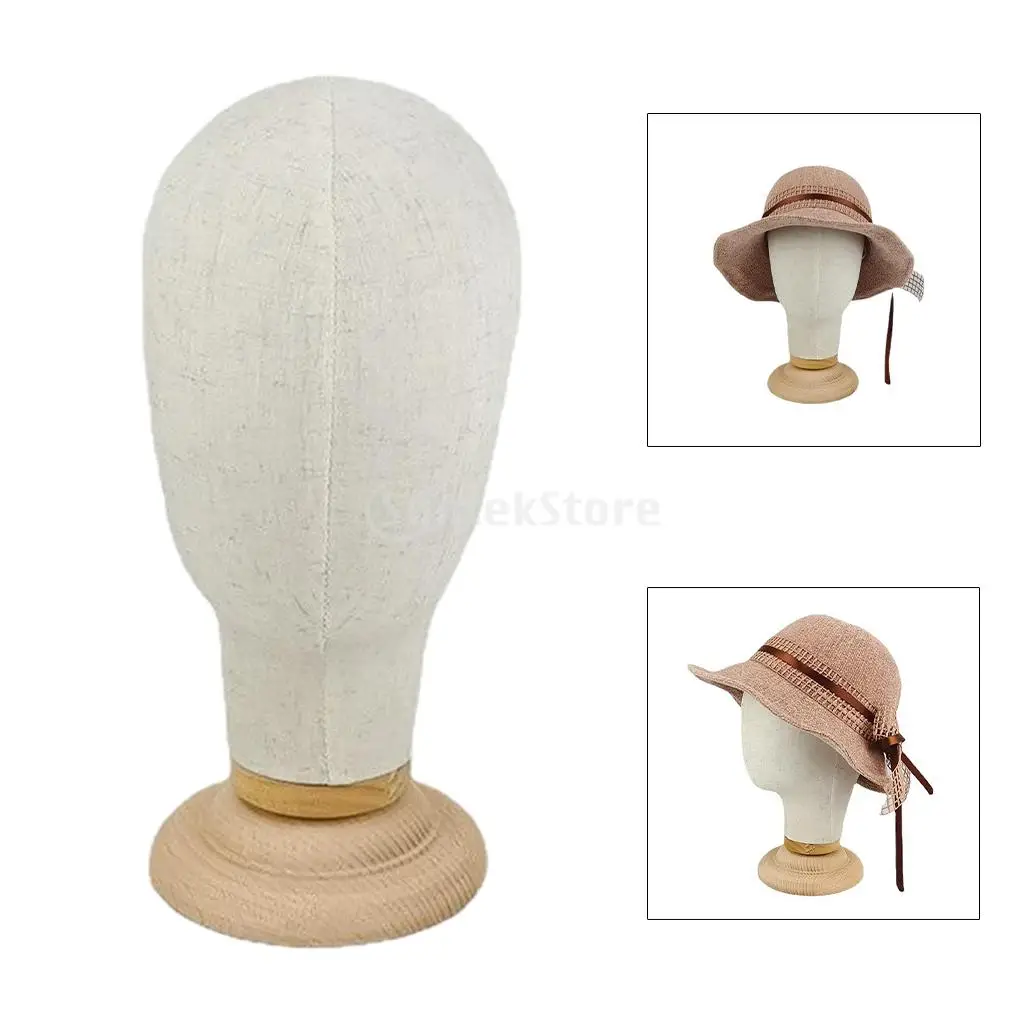 Wig Stand Wig Stand Holder Wig Head Mannequin Wig Storage Stand Mannequin Head Holder Mannequin Head Model Wig Supplies 21 Inches Cork Canvas Block Head Mannequin Manikin Wig Making Hat Display Styling Head with Wooden Stand Beige